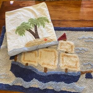 Pottery Barn Kids Jake's Treasure Pirate Ship Shower Curtain & Rug *Flaws - Read
